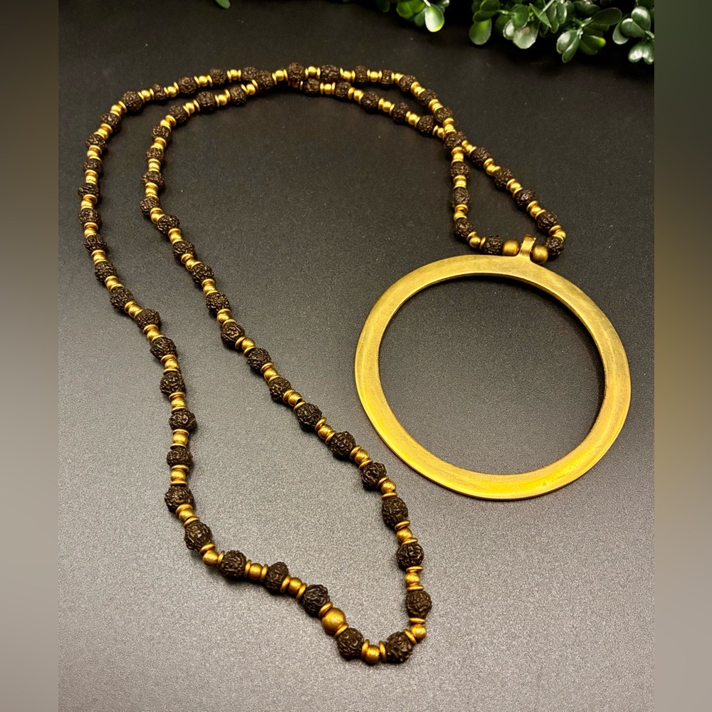 Unique Vintage Gold and Black Textured Metal Beaded Necklace